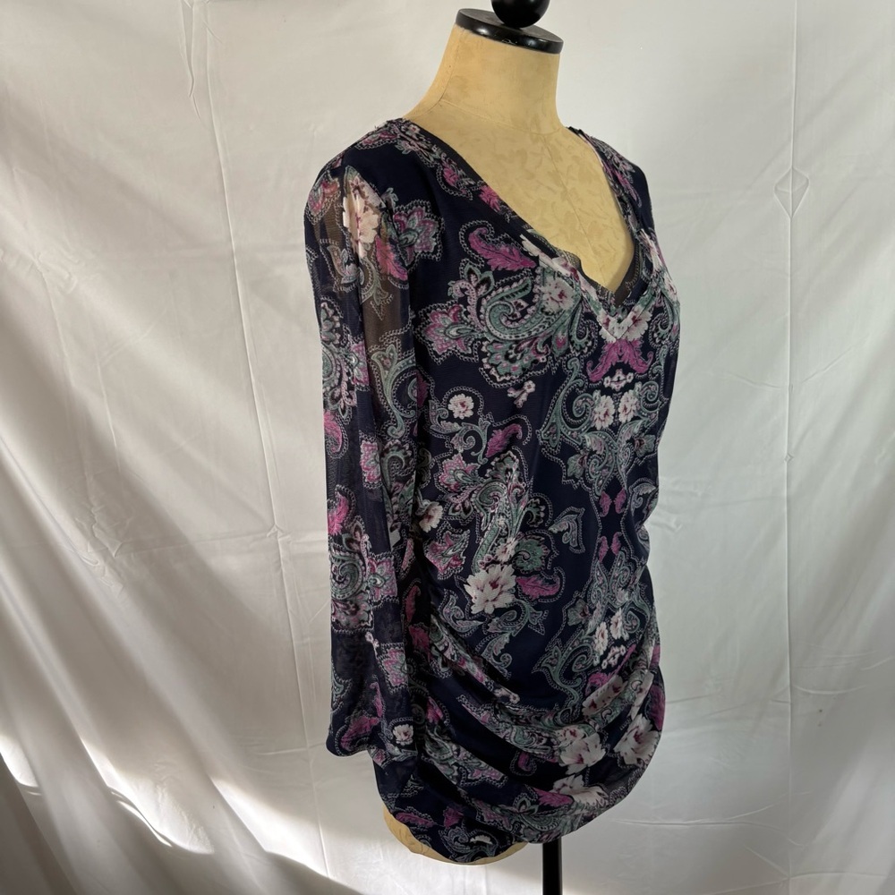 Y2K purple pink paisley sheer print long sleeve blouse top women’s XL boho indie - Picture 3 of 5